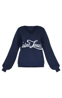 PrettyLittleThing Sweaters*Cable Knit Embroidered V Neck Sweater