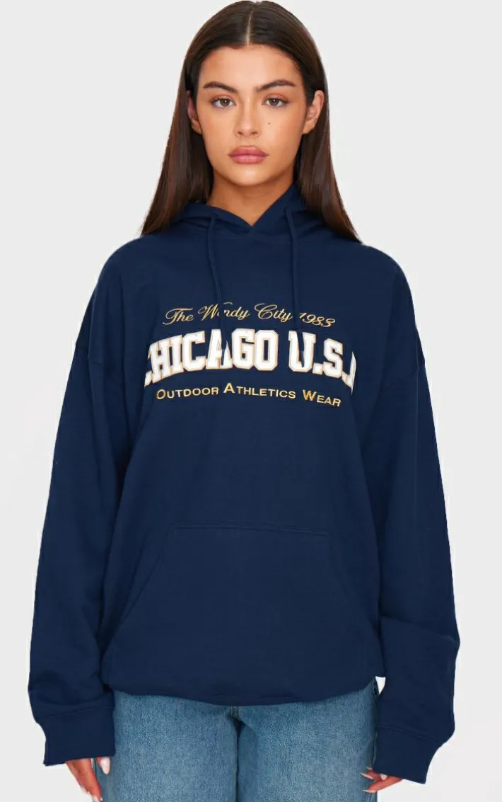 Navy Chicago USA Embroidered Hoodie