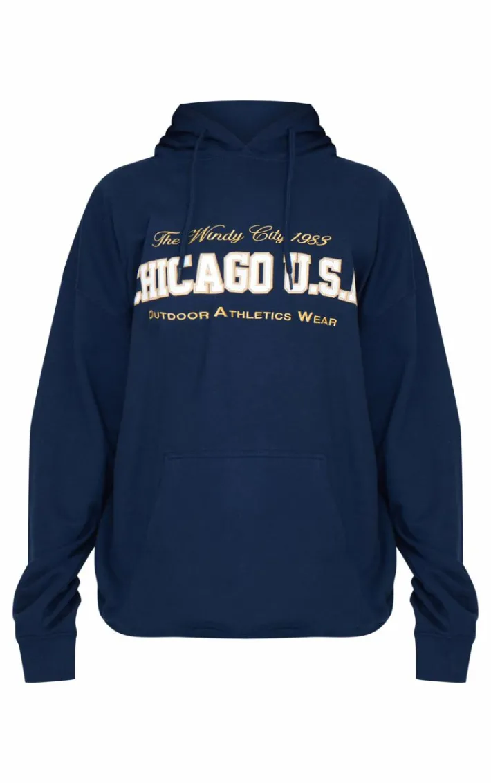 Navy Chicago USA Embroidered Hoodie