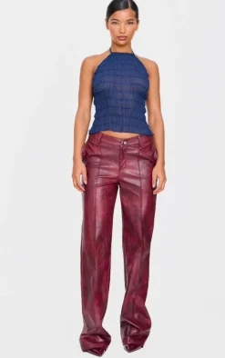 PrettyLittleThing Sleeveless Tops*Chiffon Ruched Detail Halterneck Long Line Top