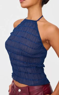 PrettyLittleThing Sleeveless Tops*Chiffon Ruched Detail Halterneck Long Line Top