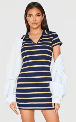 Collar Striped Bodycon Dress-PrettyLittleThing New