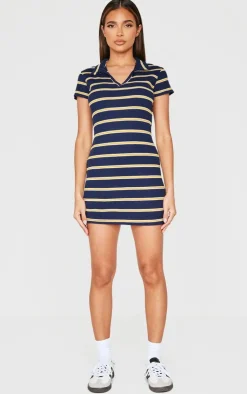 Collar Striped Bodycon Dress-PrettyLittleThing New
