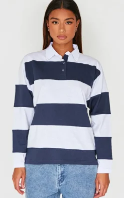 PrettyLittleThing T-Shirts*Collared Stripey Oversized Long Sleeve T Shirt
