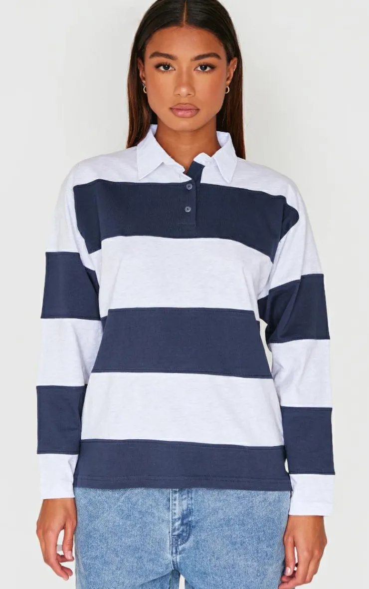 PrettyLittleThing T-Shirts*Collared Stripey Oversized Long Sleeve T Shirt
