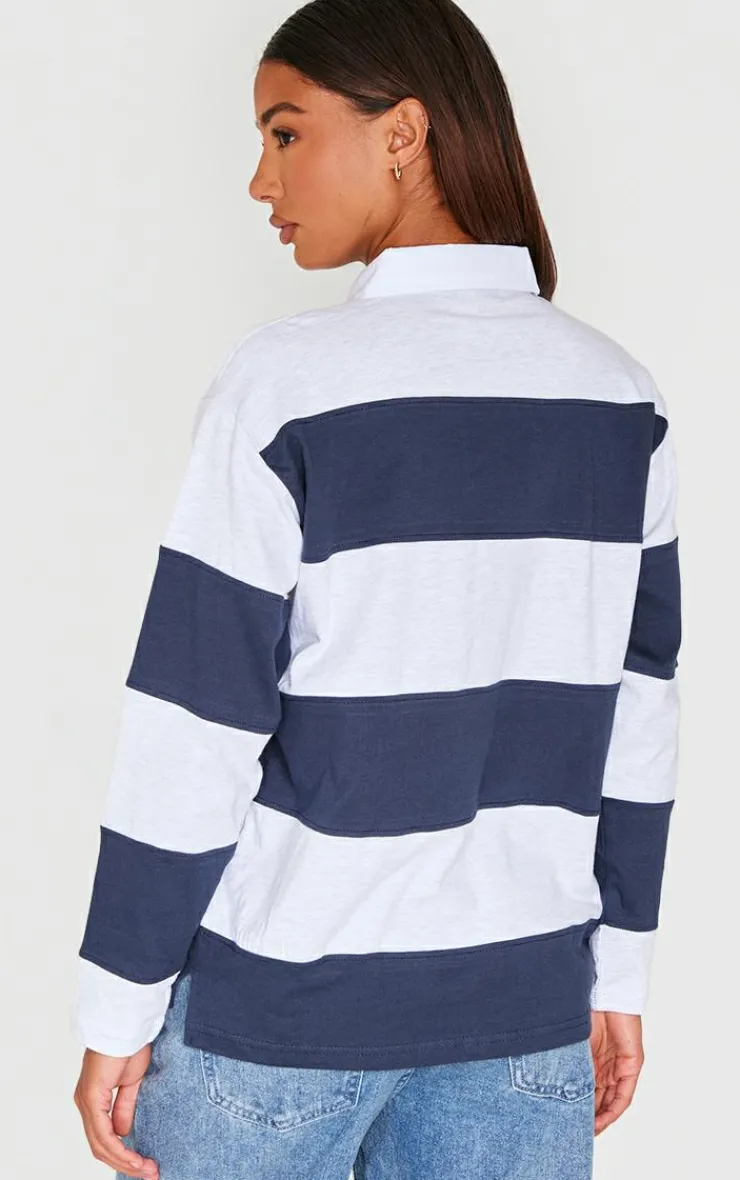 PrettyLittleThing T-Shirts*Collared Stripey Oversized Long Sleeve T Shirt