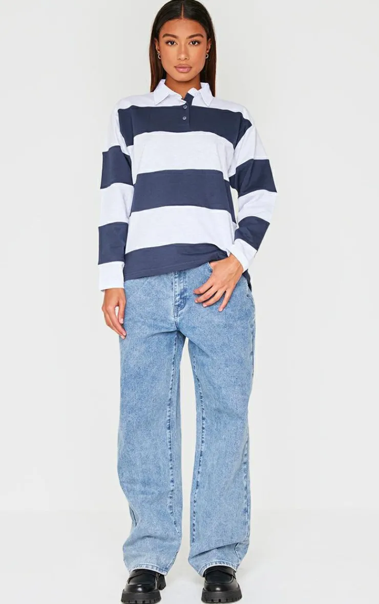 PrettyLittleThing T-Shirts*Collared Stripey Oversized Long Sleeve T Shirt