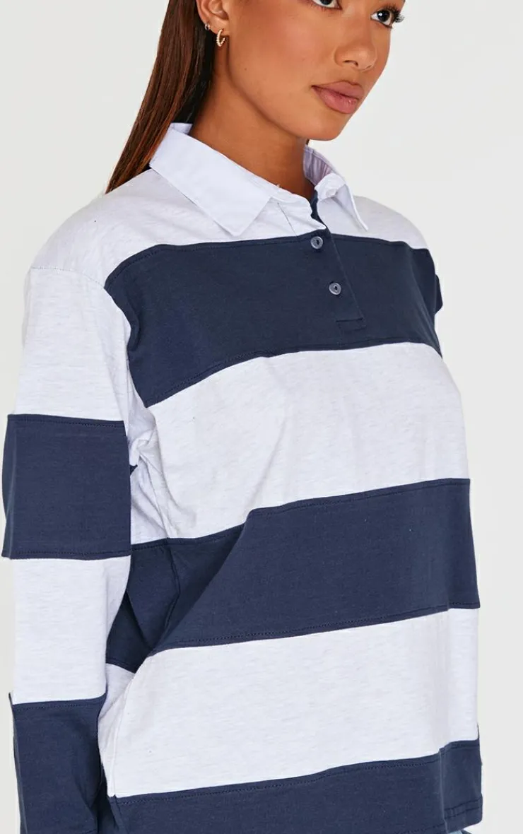 PrettyLittleThing T-Shirts*Collared Stripey Oversized Long Sleeve T Shirt