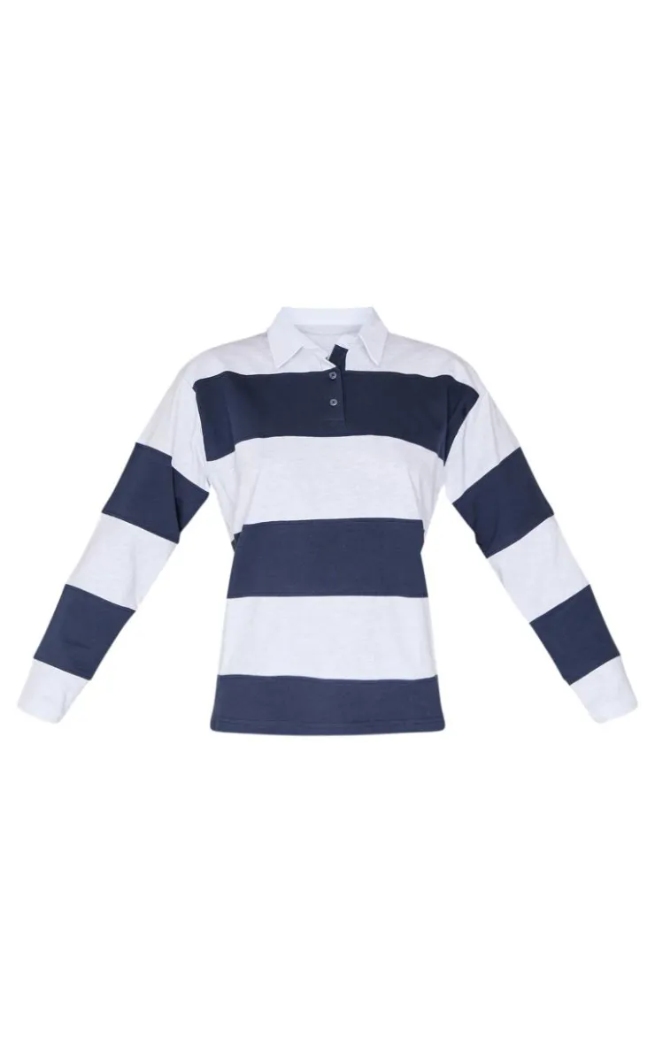 PrettyLittleThing T-Shirts*Collared Stripey Oversized Long Sleeve T Shirt