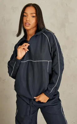 Best PrettyLittleThing Contrast Piping Quarter Zip Track Top Navy
