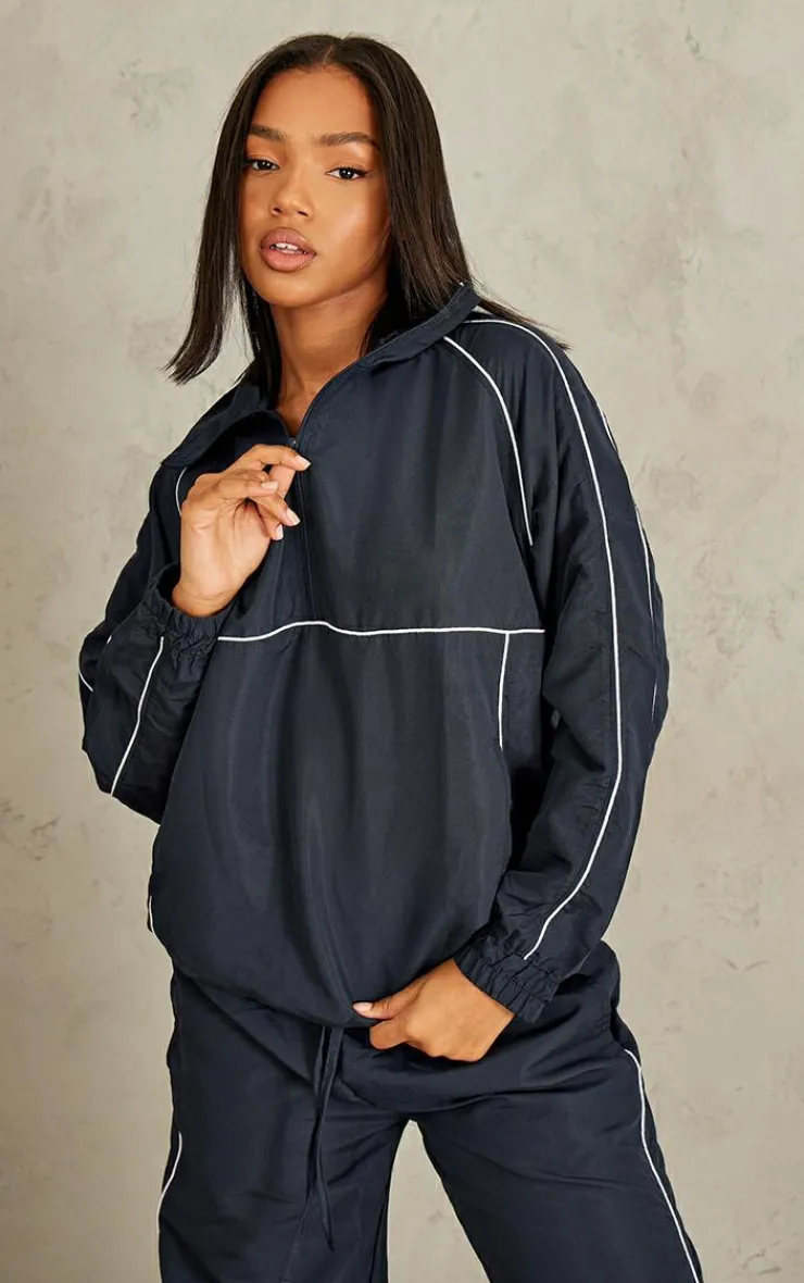 Best PrettyLittleThing Contrast Piping Quarter Zip Track Top Navy
