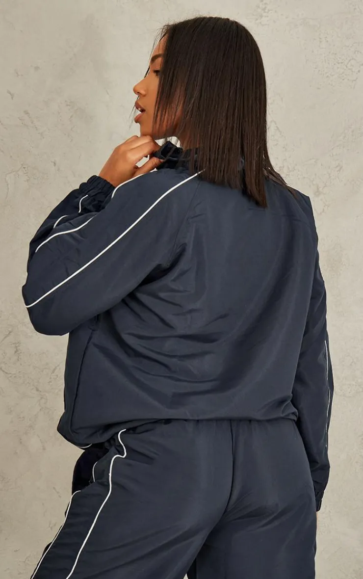 Best PrettyLittleThing Contrast Piping Quarter Zip Track Top Navy