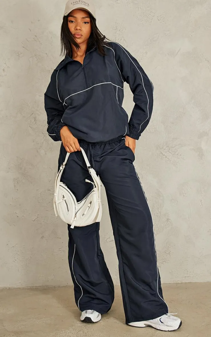Best PrettyLittleThing Contrast Piping Quarter Zip Track Top Navy