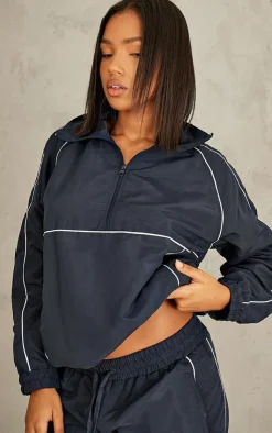 Best PrettyLittleThing Contrast Piping Quarter Zip Track Top Navy