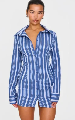 Contrast Stripe Long Sleeve Shirt Dress-PrettyLittleThing Sale
