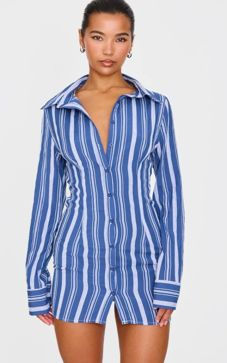 Contrast Stripe Long Sleeve Shirt Dress-PrettyLittleThing Sale
