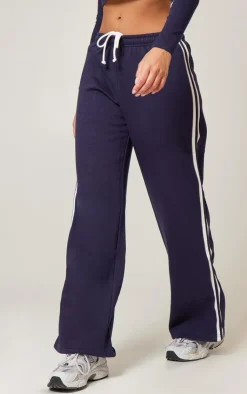 Online PrettyLittleThing Contrast Stripe Wide Leg Sweatpants Navy