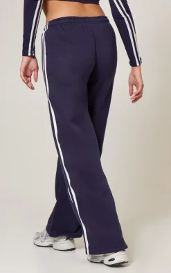 Online PrettyLittleThing Contrast Stripe Wide Leg Sweatpants Navy