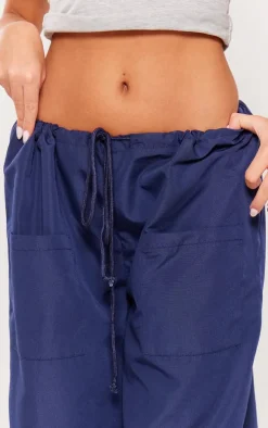 Navy Cotton Poplin Low Rise Lightweight Cargo's