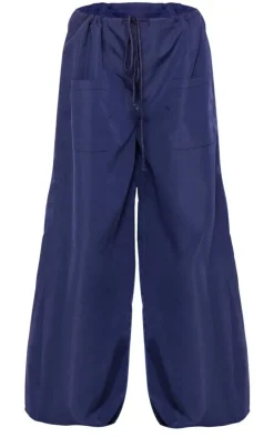 Navy Cotton Poplin Low Rise Lightweight Cargo's