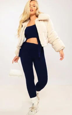 Best PrettyLittleThing Eyelash Knit Stirrup Hem Top Navy