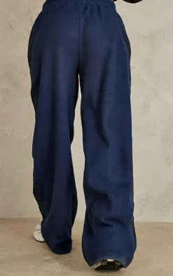 Outlet PrettyLittleThing Fleece Contrast Mid Rise Wide Leg Sweatpants Navy