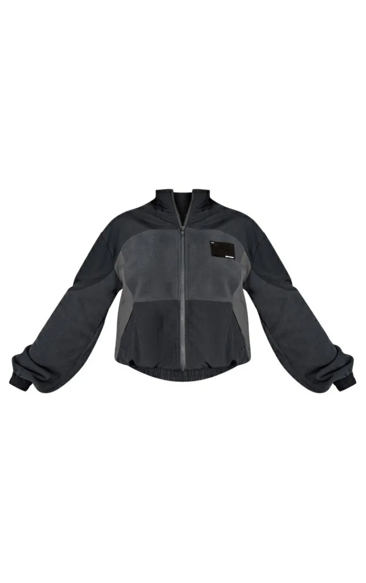 New PrettyLittleThing Fleece Contrast Panel Zip Through Sweatshirt Navy