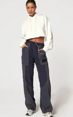 Best PrettyLittleThing Fleece Contrast Panel Straight Leg Sweatpants Navy