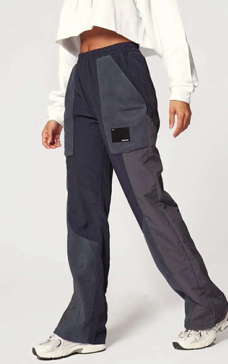 Best PrettyLittleThing Fleece Contrast Panel Straight Leg Sweatpants Navy