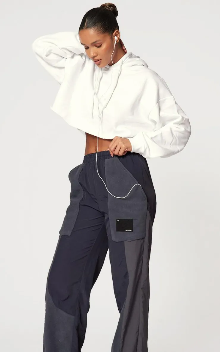 Best PrettyLittleThing Fleece Contrast Panel Straight Leg Sweatpants Navy