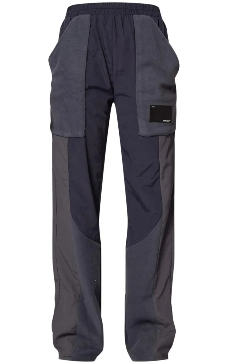 Best PrettyLittleThing Fleece Contrast Panel Straight Leg Sweatpants Navy