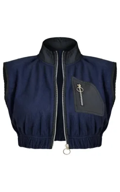 PrettyLittleThing Blue Sweatsuits*Fleece Contrast Pocket Cropped Vest