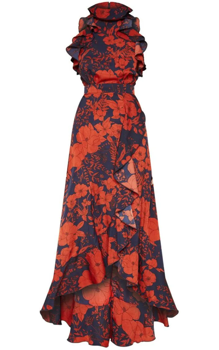 Floral Print Frill Detail Wrap Maxi Dress-PrettyLittleThing Best
