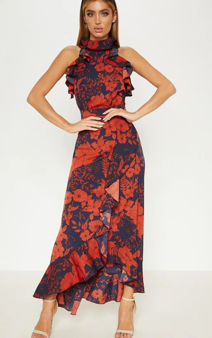 Floral Print Frill Detail Wrap Maxi Dress-PrettyLittleThing Best