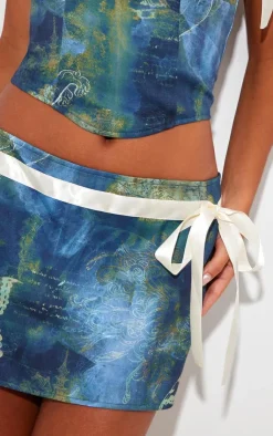 Outlet PrettyLittleThing Floral Woven Bow Detail Low Rise Micro Mini Skirt Navy