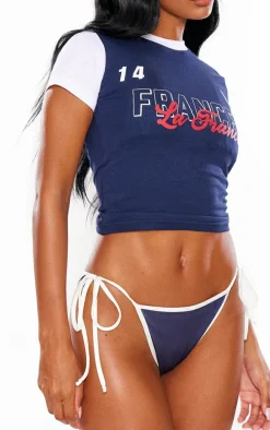 Navy France Tie Side Bikini Bottoms