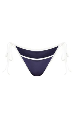 Navy France Tie Side Bikini Bottoms