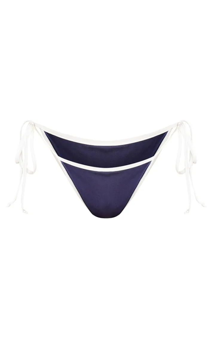 Navy France Tie Side Bikini Bottoms
