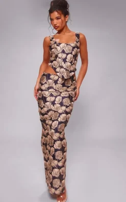 Clearance PrettyLittleThing Jacquard Low Rise Maxi Skirt Navy