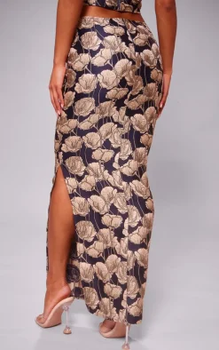 Clearance PrettyLittleThing Jacquard Low Rise Maxi Skirt Navy