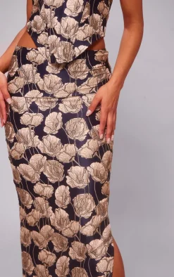 Clearance PrettyLittleThing Jacquard Low Rise Maxi Skirt Navy