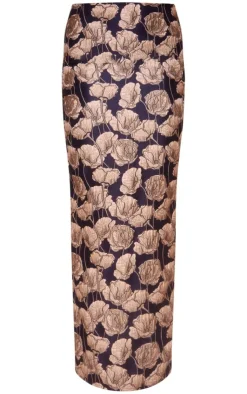 Clearance PrettyLittleThing Jacquard Low Rise Maxi Skirt Navy