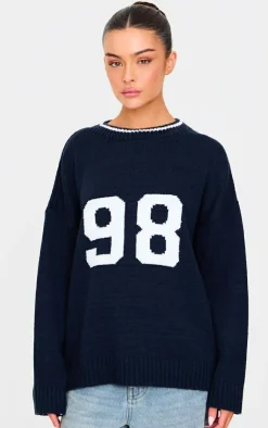 PrettyLittleThing Oversized Sweaters*Knit Oversized Embroidered Sweater