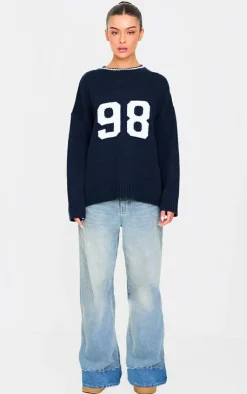 PrettyLittleThing Oversized Sweaters*Knit Oversized Embroidered Sweater