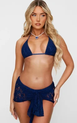 Navy Lace Triangle Bikini Top