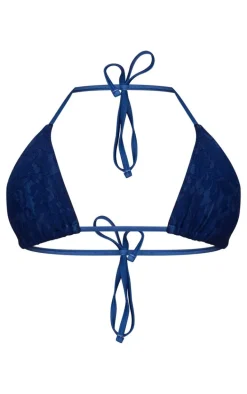 Navy Lace Triangle Bikini Top