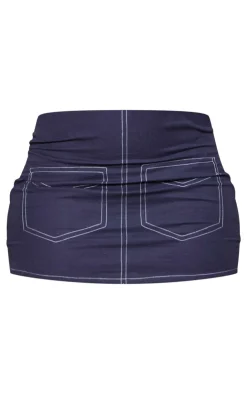Best PrettyLittleThing Linen Look Contrast Stitch Mini Skirt Navy