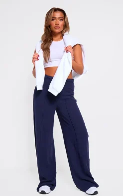 Navy Linen Look Pintuck Slouchy Pants