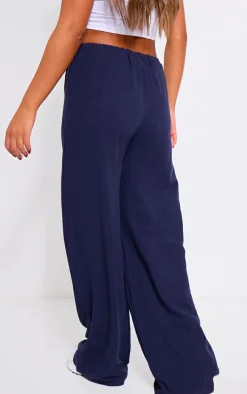 Navy Linen Look Pintuck Slouchy Pants