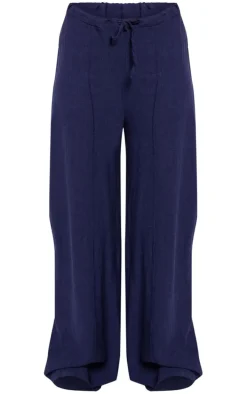 Navy Linen Look Pintuck Slouchy Pants